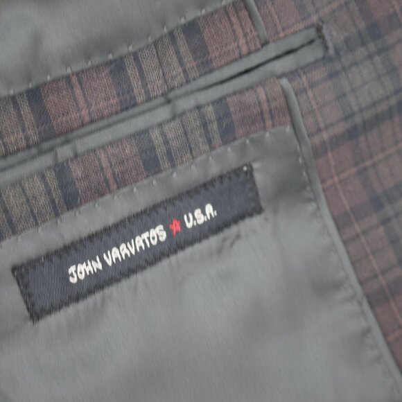 John Varvatos Sport Coat Mens 40R Cotton Blend Soho Fit Two Button Plaid notch - Picture 11 of 13